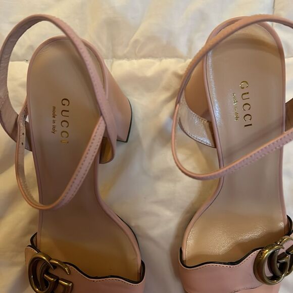 Gucci Marmont Pink Leather Gg Ankle Strap Block Heel, EU37/US 7, NWT Authentic - Picture 5 of 14